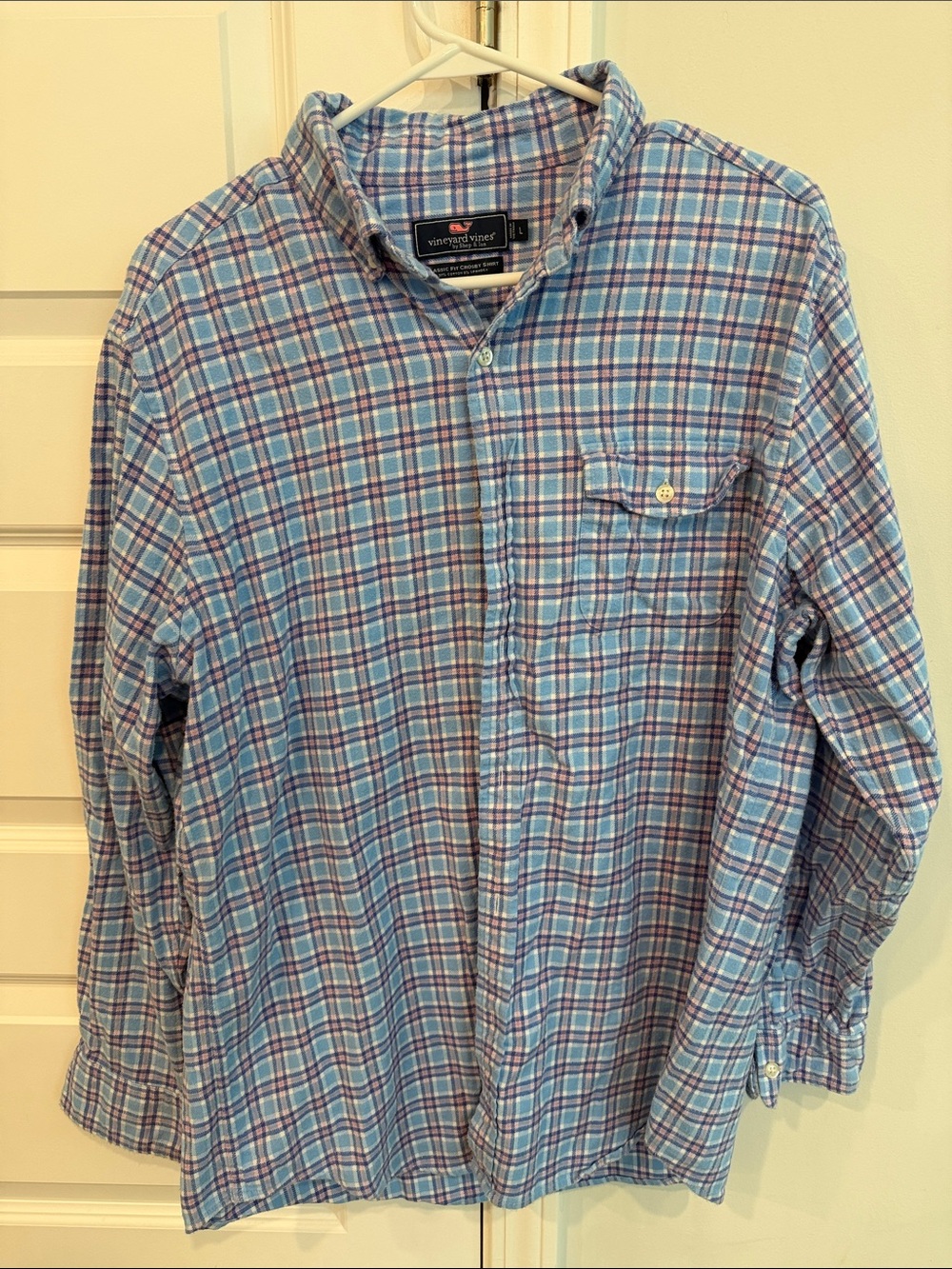 Vineyard Vines Men’s Light Blue & Pink Plaid Button-Down Shirt Size Large